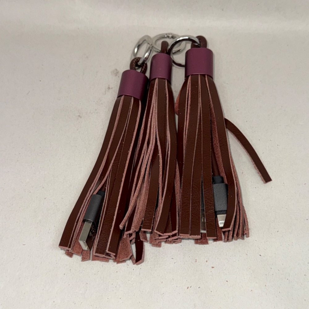 (3 PACK) Dark Brown Leather Tassel Keychain iPhone iPad Lightning USB Cable - Picture 2 of 4